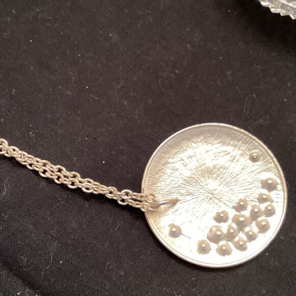 Silvertone Hammered and Crystal Pendant Necklace - Picture 3 of 7